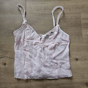 vintage Y2K Victoria's Secret Angels semi-sheer pink mesh cami.